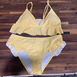 Yellow and white bikini